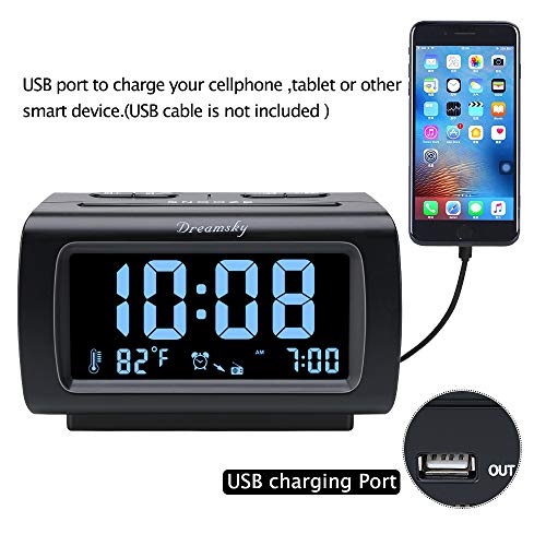 DreamSky Alarm Clock Radios for Bedrooms with Battery Backup, Large Big Numbers with Brightness Dimmer, USB Port, Bedside Digital FM Radio with Sleep Timer, Temperature, Adjustable Volume, Snooze - Image 2