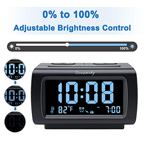 DreamSky Alarm Clock Radios for Bedrooms with Battery Backup, Large Big Numbers with Brightness Dimmer, USB Port, Bedside Digital FM Radio with Sleep Timer, Temperature, Adjustable Volume, Snooze - Image 4