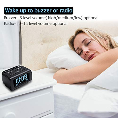 DreamSky Alarm Clock Radios for Bedrooms with Battery Backup, Large Big Numbers with Brightness Dimmer, USB Port, Bedside Digital FM Radio with Sleep Timer, Temperature, Adjustable Volume, Snooze - Image 5