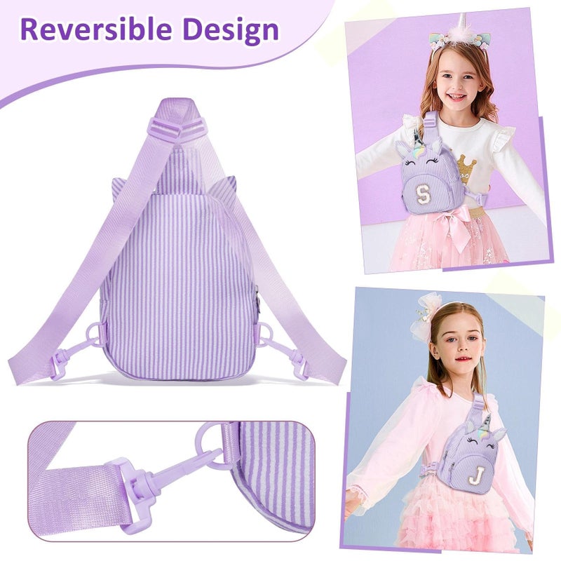 COSHAYSOO Purple Unicorn Little Girl Purse Easter Basket Stuffers Birthday Gifts for 2 3 4 5 6 7 8 Year Old Girls, Personalized Kids Initial Crossbody Sling Bag Cute Spring Break Essentials Letter A - Image 5