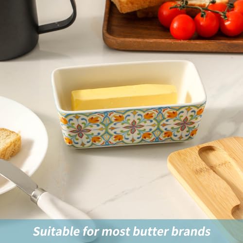 Howise Butter Dish with Lid, Large Butter Dish for Countertop, Ceramic Butter Keeper Container with Knife and Silicone Sealing Butter Box for Home Decor Good Kitchen Gift RetroA - Image 5