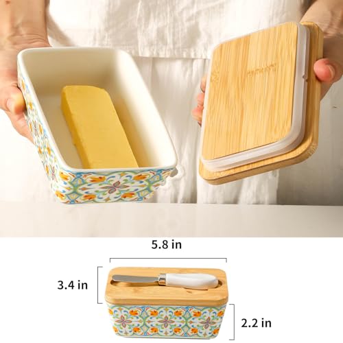 Howise Butter Dish with Lid, Large Butter Dish for Countertop, Ceramic Butter Keeper Container with Knife and Silicone Sealing Butter Box for Home Decor Good Kitchen Gift RetroA - Image 3