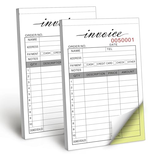 Homvle Invoice Receipt Book, 3.4x5.5" Handheld 2-Part Carbonless Sales Invoice Book, Invoice Pad with Cardboard for Small Boutique Business, (50 Sets * 2 Pack) - Image 1