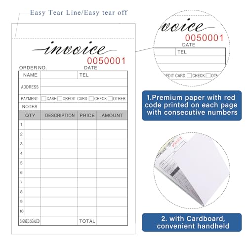 Homvle Invoice Receipt Book, 3.4x5.5" Handheld 2-Part Carbonless Sales Invoice Book, Invoice Pad with Cardboard for Small Boutique Business, (50 Sets * 2 Pack) - Image 3