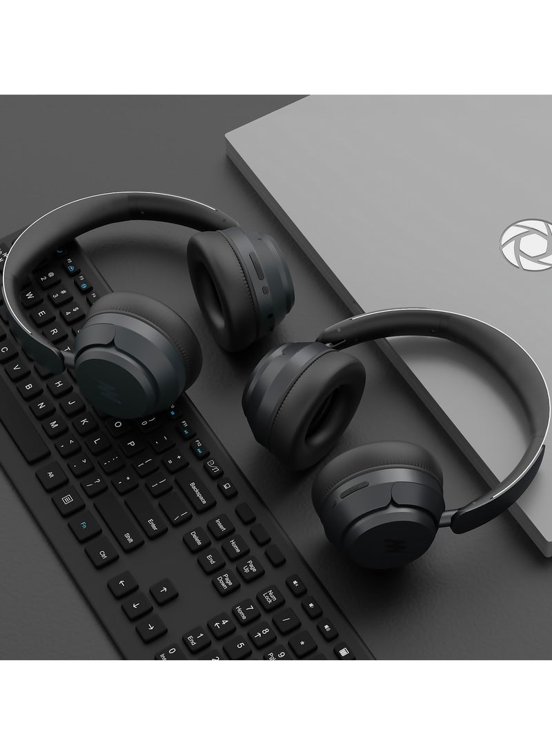 Mezone - Lukas Active Noise Cancelling Headphones, Wireless Bluetooth On-Ear Headphone with Mic, Deep Bass, Up to 40H Playtime, Type C Charging & Adjustable Headband Base, Space Grey - Image 1