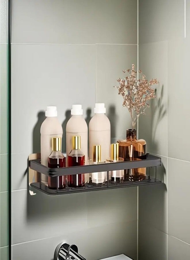 PulGos 1 Pc Heavy Abs Duty Self-Adhesive Bathroom Shelf Rack - Wall Mounted Bathroom Storage Shelf, Multipurpose Kitchen Shelf Organizer, Space-Saving Shelf for Toilet, Shower, Washroom (Black) - Image 3