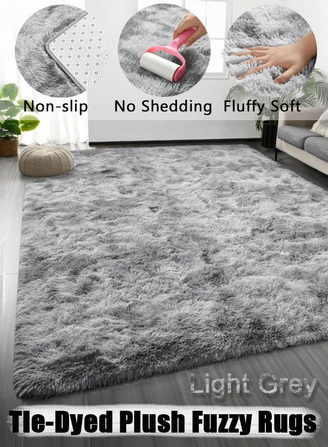 سجادات كبيرة الحجم، سجادة ناعمة من الفرو الصناعي المصبوغة بتقنية الربط لغرفة المعيشة، سجادات ناعمة للغاية من الفرو الصناعي لغرفة النوم، سجادات داخلية لغرفة الأطفال لديكور المنزل، لون رمادي فاتح - Image 1