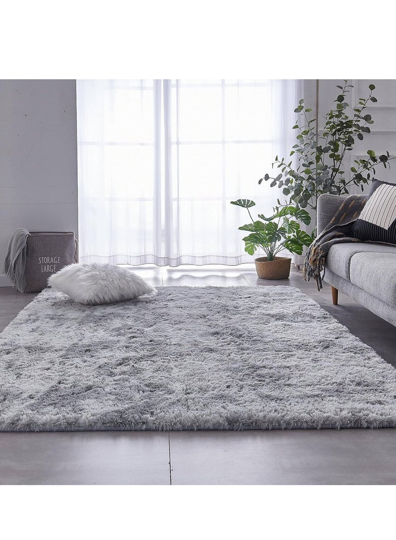 Soft Tie-Dyed Light Grey Rug Area Rugs for Living Room Anti-Skid Extra Comfy Fluffy Floor Carpet for Indoor Home Decorative  - Image 3