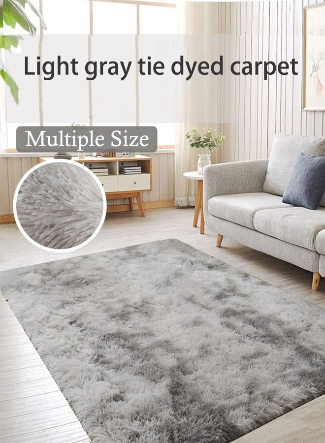 Soft Tie-Dyed Light Grey Rug Area Rugs for Living Room Anti-Skid Extra Comfy Fluffy Floor Carpet for Indoor Home Decorative  - Image 1