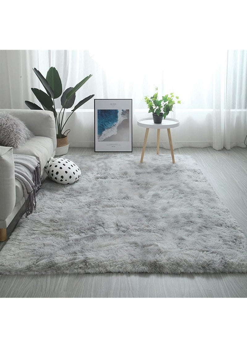 Soft Tie-Dyed Light Grey Rug Area Rugs for Living Room Anti-Skid Extra Comfy Fluffy Floor Carpet for Indoor Home Decorative  - Image 2