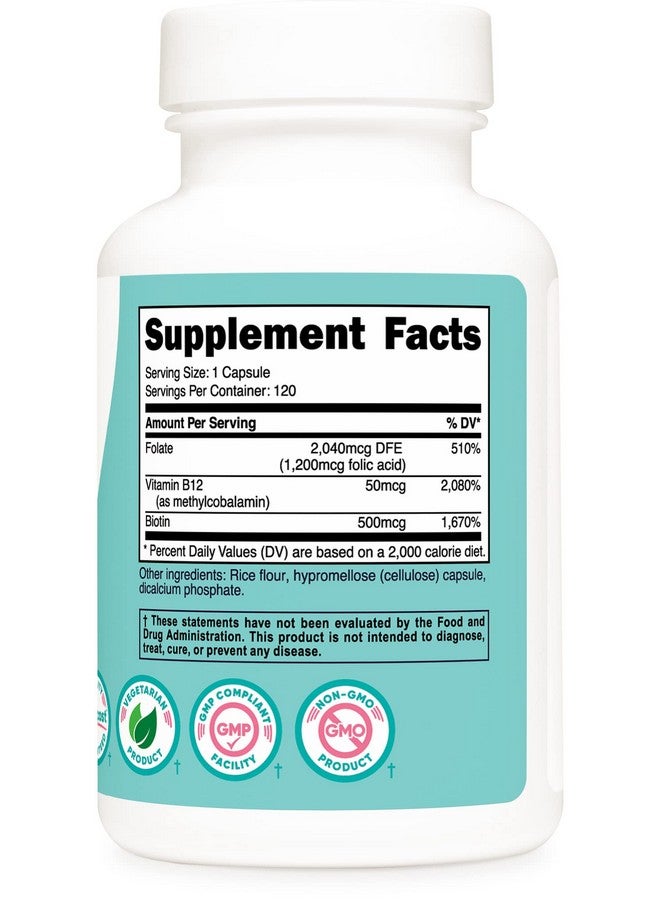 Nutricost Folic Acid For Women (Vitamin B9) 1200 Mcg 120 Capsules With B12 And Biotin Veggie Caps Nongmo & Gluten Free - Image 5