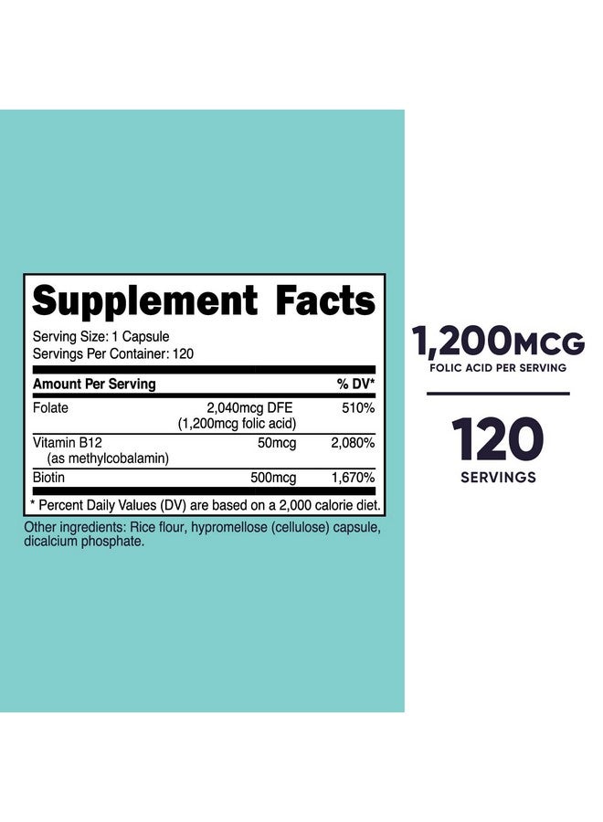 Nutricost Folic Acid For Women (Vitamin B9) 1200 Mcg 120 Capsules With B12 And Biotin Veggie Caps Nongmo & Gluten Free - Image 3