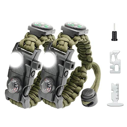NVioAsport 20 in 1 Paracord Bracelet, Adjustable Gear Kit with SOS LED Light, Fire Starter, Bigger Compass, Survival Whistle, Perfect for Camping, Hiking, Fishing, Survival Bracelet - Image 1