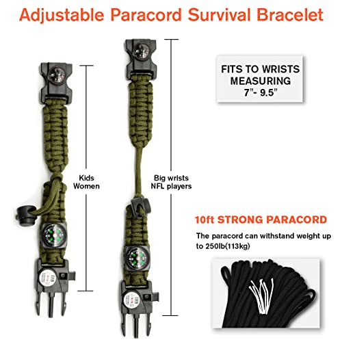 NVioAsport 20 in 1 Paracord Bracelet, Adjustable Gear Kit with SOS LED Light, Fire Starter, Bigger Compass, Survival Whistle, Perfect for Camping, Hiking, Fishing, Survival Bracelet - Image 4