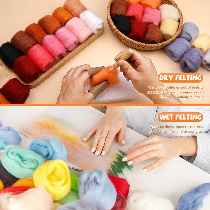 Mayboos 72 Pcs 7.6 oz Needle Felting Wool, 24 Colors Wool Roving Yarn, Fiber Wool Roving for DIY Hand Spinning Needle Felting Wool Craft 3g/Pack - Image 4