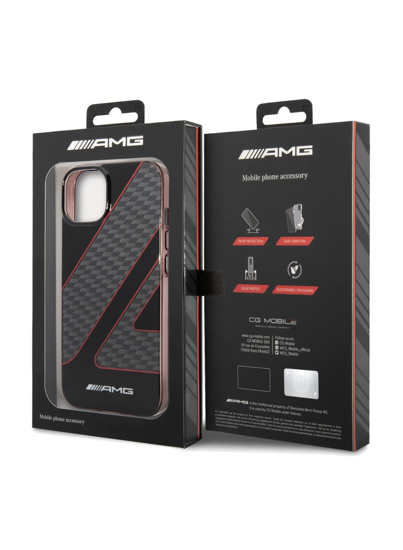AMG iPhone 14 Plus Case Transparent Double Layer Back Cover with Checkered Flag Pattern / Lifted Ring Case / Bumper Protection / Slim Profile / Easy Snap-On / Drop Protection - Red - Image 3