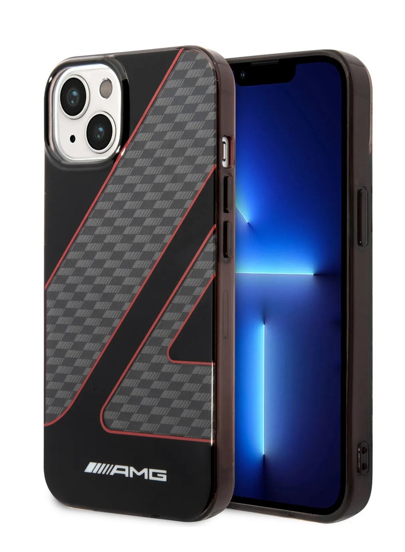 AMG iPhone 14 Plus Case Transparent Double Layer Back Cover with Checkered Flag Pattern / Lifted Ring Case / Bumper Protection / Slim Profile / Easy Snap-On / Drop Protection - Red - Image 4