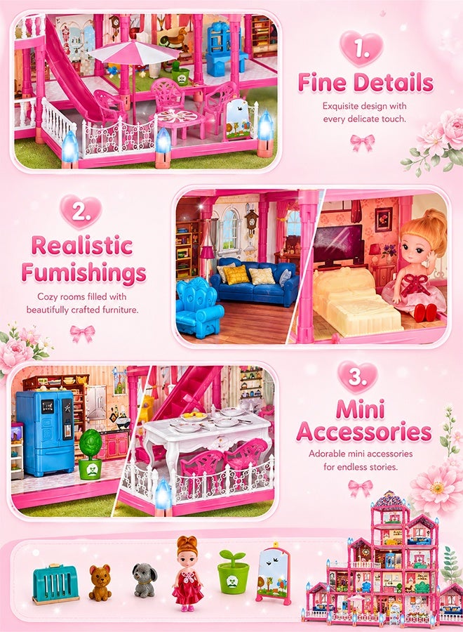 Arabayt Doll House, 6 Stories 23 Rooms Dollhouse for Girls with 2 Dolls Furniture & Accessories, Dream House Dollhouses Gifts for Girls, Doll House Playhouse Toys for 6-12 Year Old Girls (465PCS) - Image 5