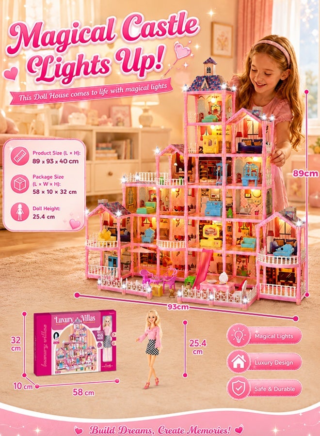Arabayt Doll House, 6 Stories 23 Rooms Dollhouse for Girls with 2 Dolls Furniture & Accessories, Dream House Dollhouses Gifts for Girls, Doll House Playhouse Toys for 6-12 Year Old Girls (465PCS) - Image 4