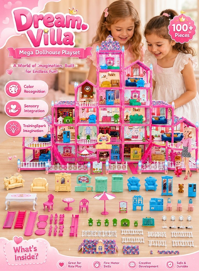 Arabayt Doll House, 6 Stories 23 Rooms Dollhouse for Girls with 2 Dolls Furniture & Accessories, Dream House Dollhouses Gifts for Girls, Doll House Playhouse Toys for 6-12 Year Old Girls (465PCS) - Image 3