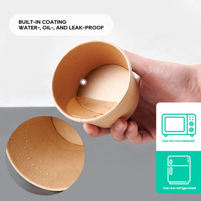 JOLLY PARTY 50pack 8oz Paper Soup Containers with Lids, Disposable Paper Food Cups, Ice Cream Cups, Food Storage with Lids, Microwavable and Freezer Safe, Suitable for Christmas Thanksgiving (Brown) - Image 4