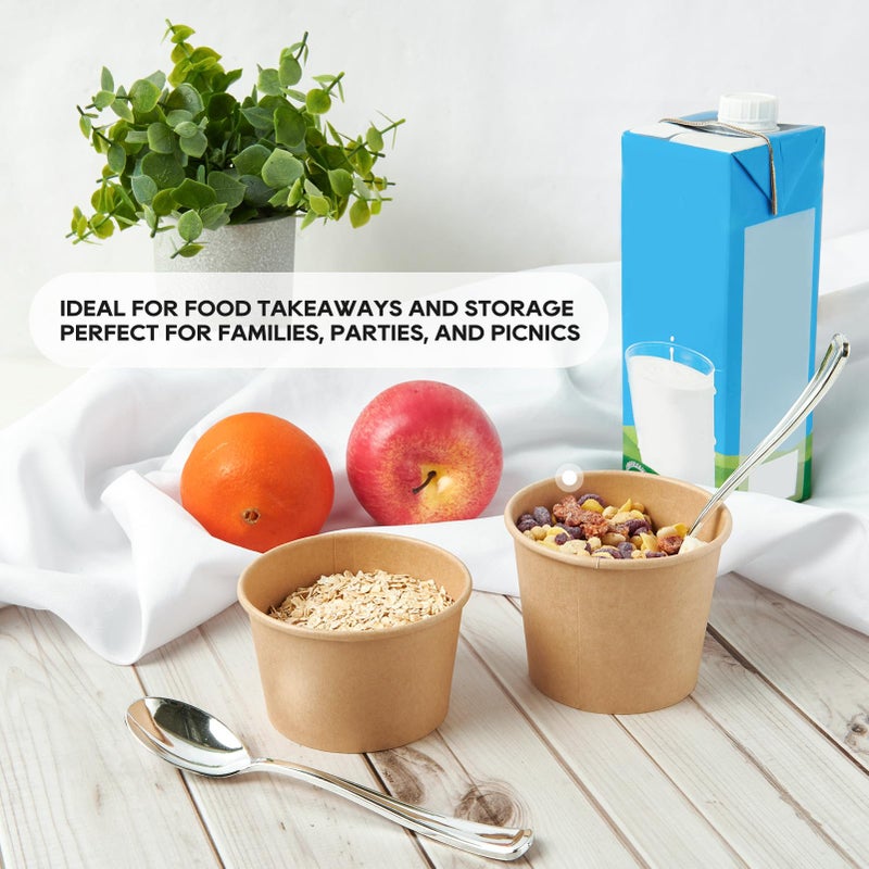 JOLLY PARTY 50pack 8oz Paper Soup Containers with Lids, Disposable Paper Food Cups, Ice Cream Cups, Food Storage with Lids, Microwavable and Freezer Safe, Suitable for Christmas Thanksgiving (Brown) - Image 5