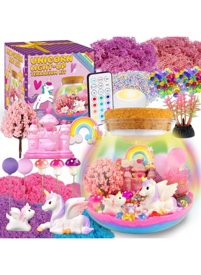 BaytEasy Unicorn Terrarium Crafts Kit for Kids-LED Night Light Up & Remote Unicorn Birthday Gifts Toys for Girls Ages5 6 7 8 9 10 Year Old-Christmas and Birthday Gifts for Girls - Image 1