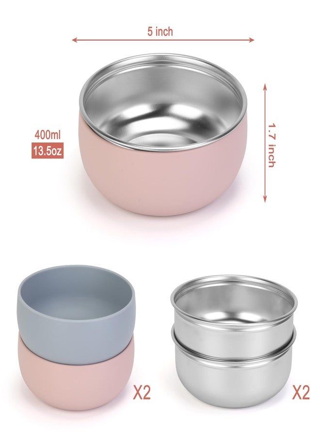 ShineMe Stainless Steel Baby Bowls, 2 pack Toddler Bowls with Removable Colorful Silicone Sleeve, Unbreakable Kids Bowls Non-Slip for Candy, Soup, Cereal, Yogurt, Snacks... - Image 2