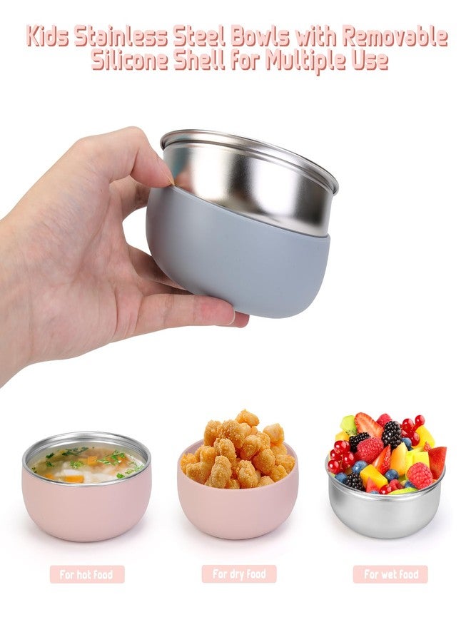 ShineMe Stainless Steel Baby Bowls, 2 pack Toddler Bowls with Removable Colorful Silicone Sleeve, Unbreakable Kids Bowls Non-Slip for Candy, Soup, Cereal, Yogurt, Snacks... - Image 3