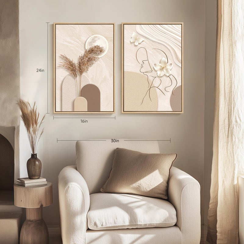 Cuspin Framed Neutral Abstract Wall Art, Set of 2 Tan and Cream Beige Canvas Prints Paintings Artwork for Walls, Woman Silhouette Pictures for Living Room Dining Room Bedroom Office Wall Decor 16x24 Inch - Image 4