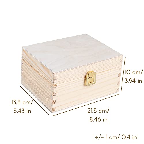 Creative Deco Wooden Storage Box Unpainted Plain | 8.42 x 5.43 x 3.93 in | Golden Latch & Lid | Perfect for Storing Valuables & Small Items in The Office or Bedroom | Jewelry Box - Image 2