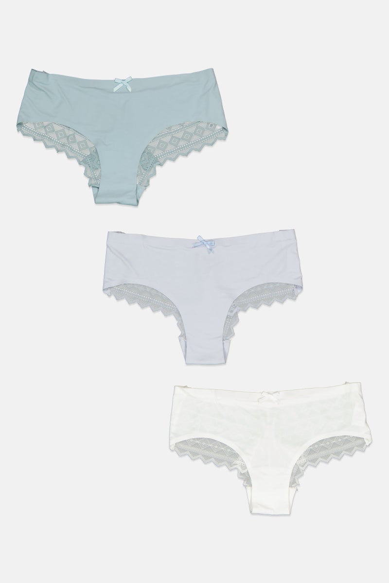 bebe Women 3 Pieces Textured Lace Boxer Panties, Multicolor  - Image 1