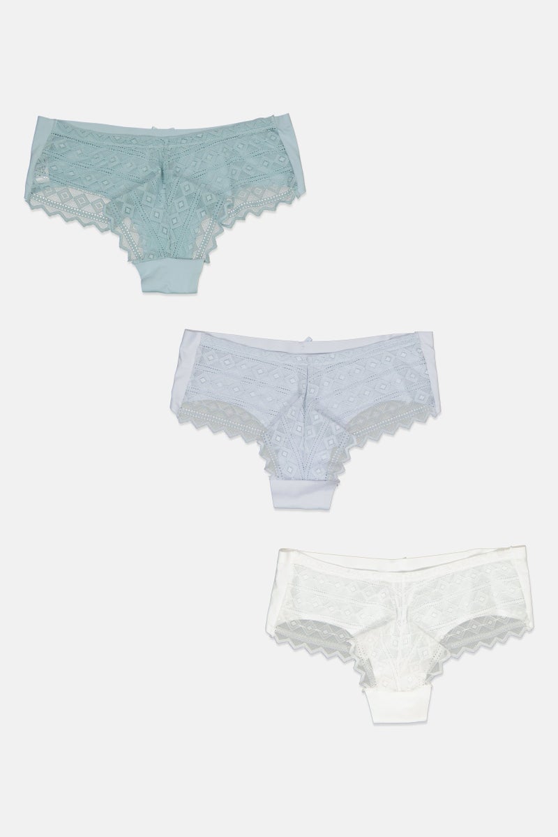bebe Women 3 Pieces Textured Lace Boxer Panties, Multicolor  - Image 2