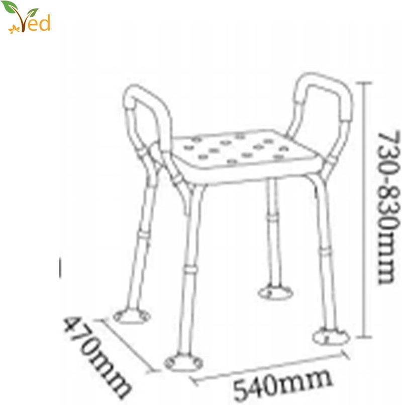 VED Shower Chair, 6 Positions Adjustable Bathtub Shower Stool with Detachable Handrails, Elderly Handicap Disabled Bathroom Non-Slip Chair Bench Seat (White, 47x54x73-83 cm) - Image 5