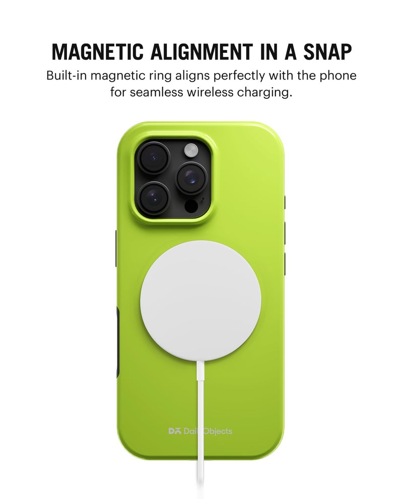 DailyObjects Enamel Bumper MagSafe Case for iPhone 16 Pro Compatible with MagSafe Wireless Charging | Lime Magnetic Back Cover - Image 2