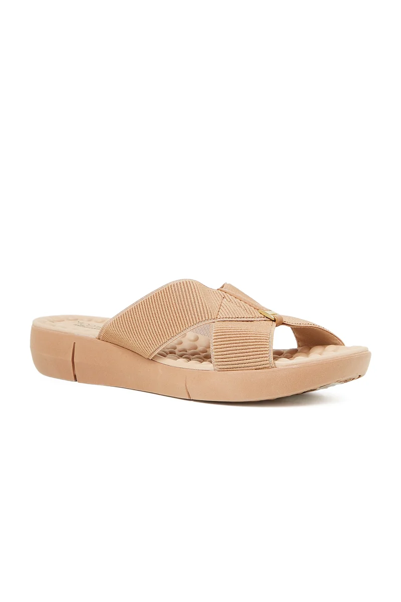 MODARE MODARE Flat Sandals for Ladies – TAN Sandals with Slip On | Comfortable PU Upper & TPR Sole