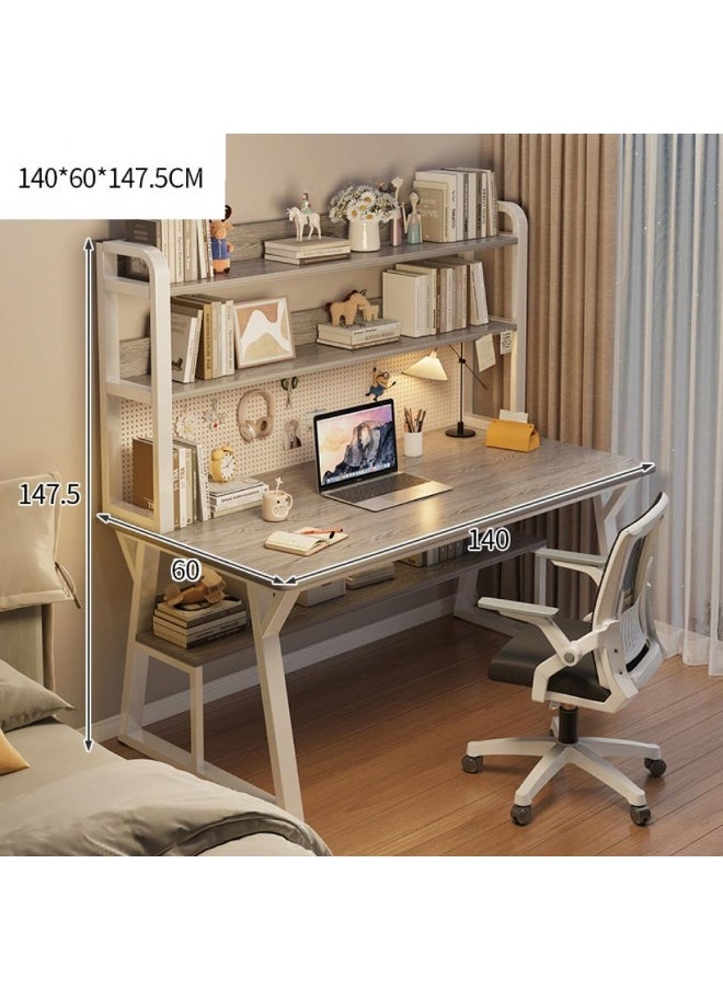 مكتب ألعاب ومكتب متعدد الأغراض - طاولة كمبيوتر مريحة مقاس 140 × 60 سم مع رفين للتخزين، تصميم موفر للمساحة، رمادي