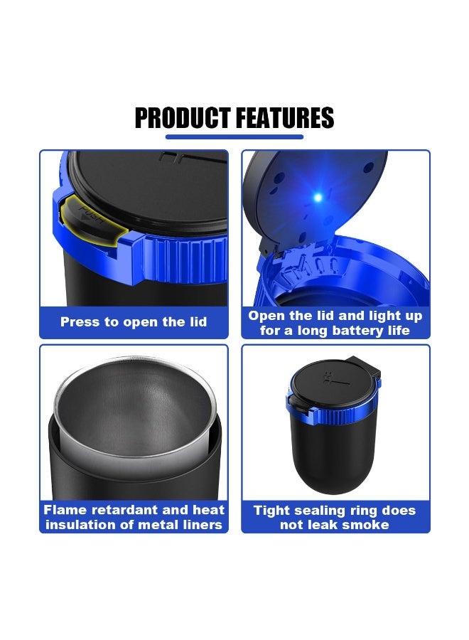 Chabeia Car Ashtray with Lid Smell Proof, Detachable Stainless Smokeless Ash Tray with LED Blue Light, Portable Mini Car Trash Can, Windproof Auto Ashtray Cup Holder for Car Home Outdoor Travel (Blue) - Image 3