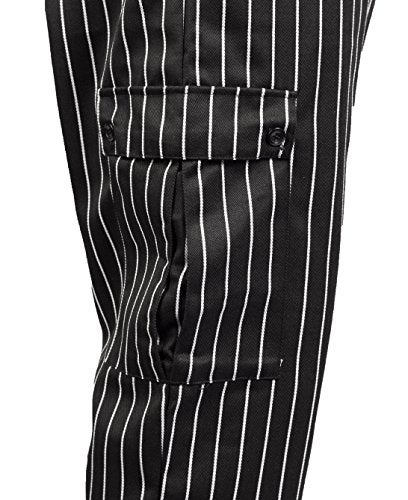 KNG Chalk Stripe Baggy Cargo Chef Pants for Men and Women – Drawstring Waist M - Image 3