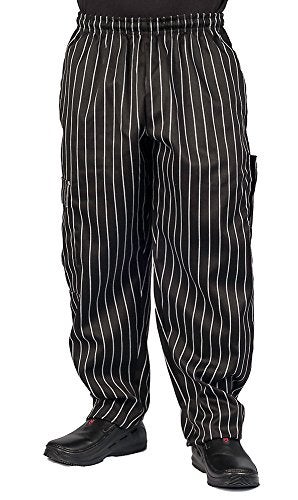 KNG Chalk Stripe Baggy Cargo Chef Pants for Men and Women – Drawstring Waist M - Image 1