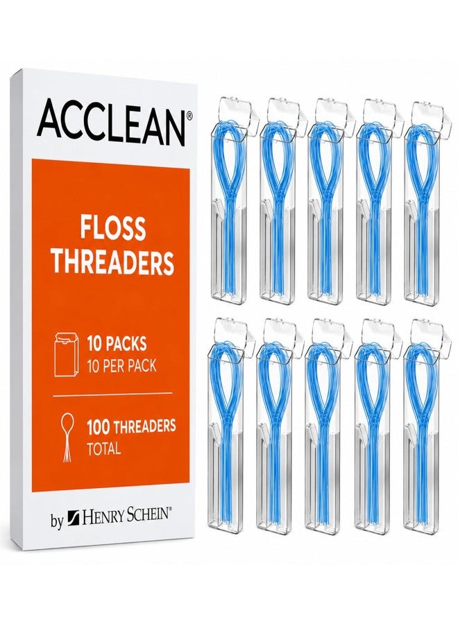 Henry Schein Acclean Dental Floss Threaders for Bridges & Implants, Bridge Flossers for Adults, Floss Threaders for Braces & Retainers, Dental Bridge Cleaner Threader Floss, 100 Count (10 Packs of 10 - Image 1