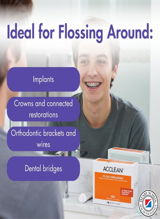 Henry Schein Acclean Dental Floss Threaders for Bridges & Implants, Bridge Flossers for Adults, Floss Threaders for Braces & Retainers, Dental Bridge Cleaner Threader Floss, 100 Count (10 Packs of 10 - Image 4