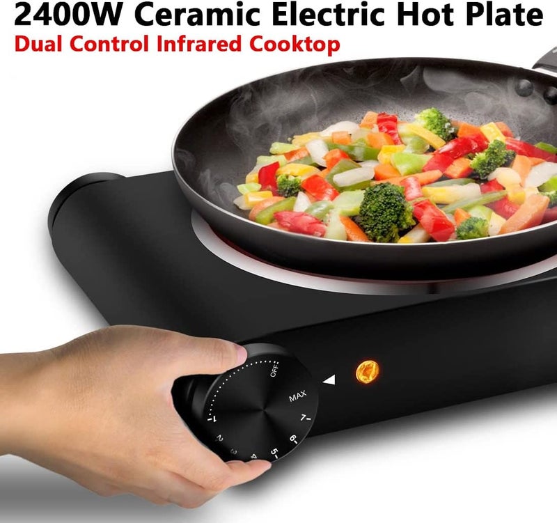 CUSIMAX Infrared Hot Plate 1200W+1200W Double Ceramic Plate Electric Stove for Cooking, Dual independent temperature Cooktop Burner, Compatible for All Cookwares, Black - Image 3