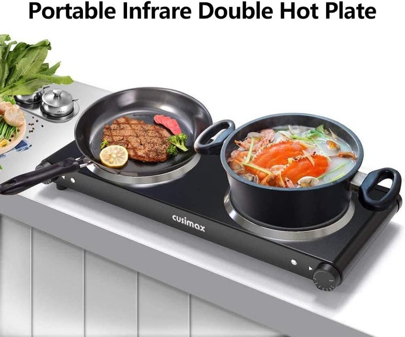 CUSIMAX Infrared Hot Plate 1200W+1200W Double Ceramic Plate Electric Stove for Cooking, Dual independent temperature Cooktop Burner, Compatible for All Cookwares, Black - Image 5