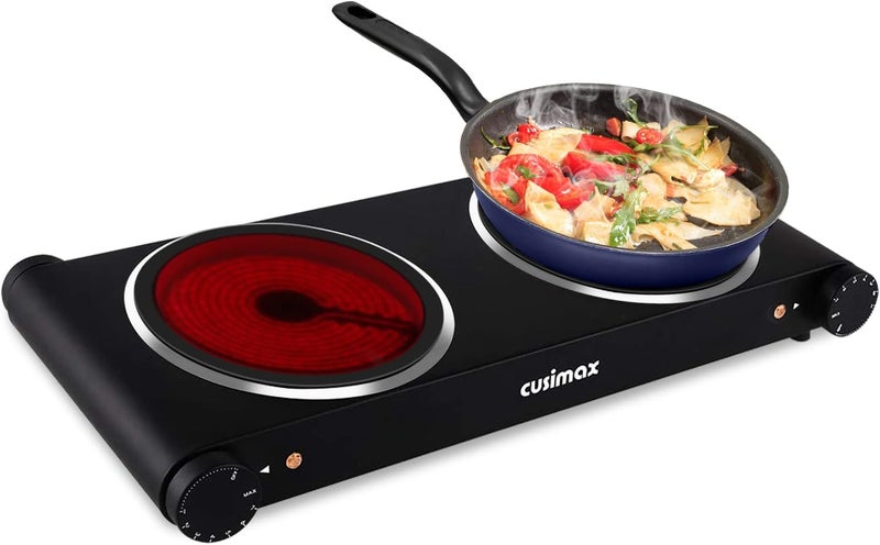 CUSIMAX Infrared Hot Plate 1200W+1200W Double Ceramic Plate Electric Stove for Cooking, Dual independent temperature Cooktop Burner, Compatible for All Cookwares, Black - Image 1