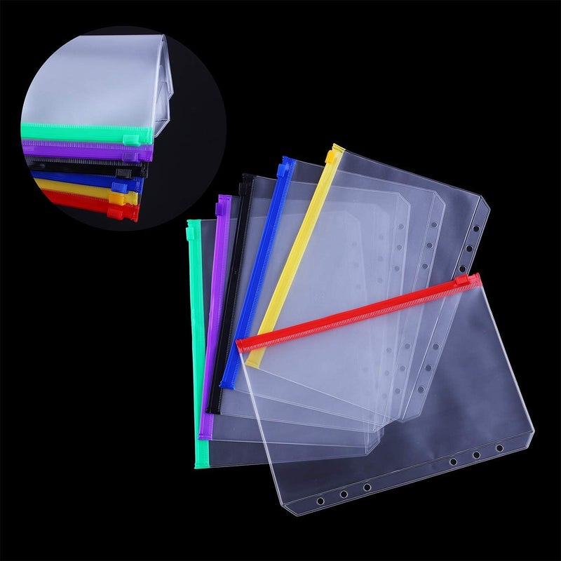 Antner 12PCS A5 Binder Pockets 6-Hole Budget Cash Envelopes for A5 6-Ring Binder, Multicolor Zipper Pouches for Planner Inserts, Money Organizer Bags Savings Challenge Envelopes for Cash Stuffing - Image 3