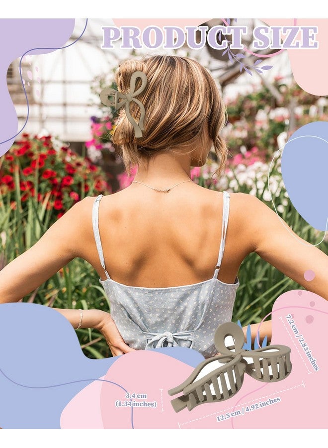 CHLINS 4 PCS Bow Hair Clips Bow Claw Clip for Women Nonslip Large Hair Claw Clips for Thin and Thick Hair Strong Hold Hair Bows (Black+Light Brown+Off-White+Dark Brown) - Image 2