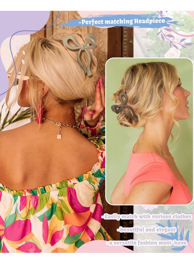 CHLINS 4 PCS Bow Hair Clips Bow Claw Clip for Women Nonslip Large Hair Claw Clips for Thin and Thick Hair Strong Hold Hair Bows (Black+Light Brown+Off-White+Dark Brown) - Image 3