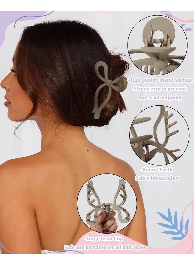 CHLINS 4 PCS Bow Hair Clips Bow Claw Clip for Women Nonslip Large Hair Claw Clips for Thin and Thick Hair Strong Hold Hair Bows (Black+Light Brown+Off-White+Dark Brown) - Image 4