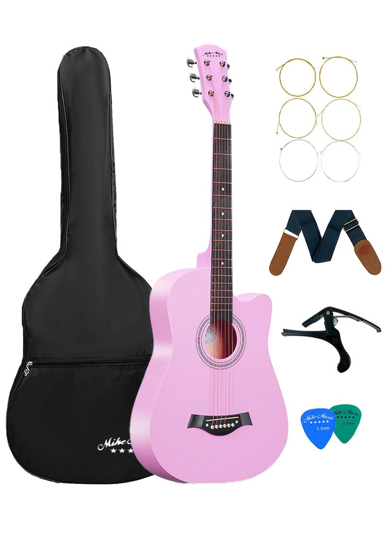 Mike Music Mike Music 38-Inch Acoustic Guitar with Bag, Strings, Capo, Picks & Strap -Pink  - Image 1
